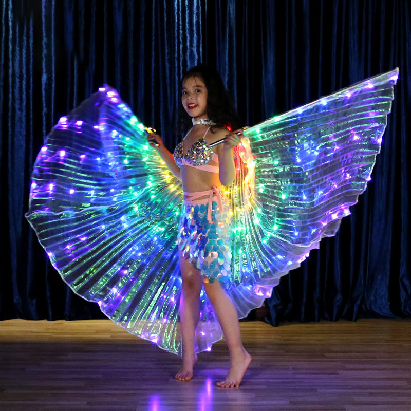 LED Butterfly Wings Halloween Stage Performance Props Women Dance Prop DJ LED Dance Wings Light Up Wing Costume  Dance Wings Rainbow Colors With Stick